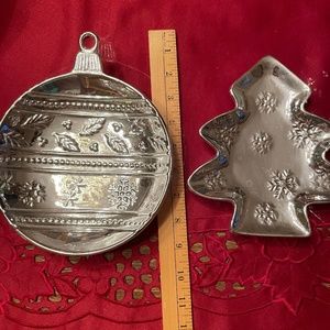 SET OF 2 - L Godinge Silver Colored Candy Dishes - Tree and Ornament - NEW